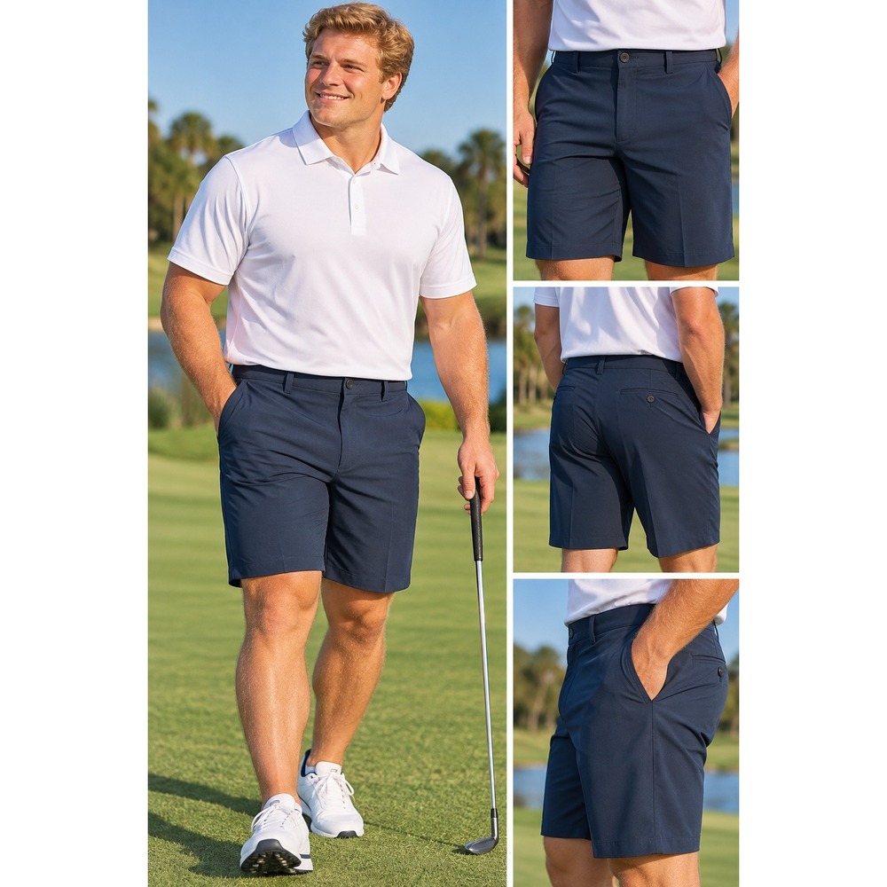 Haggar Cool 18 Pro Shorts Size 44 Navy Blue Flat Front Performance Golf #1695